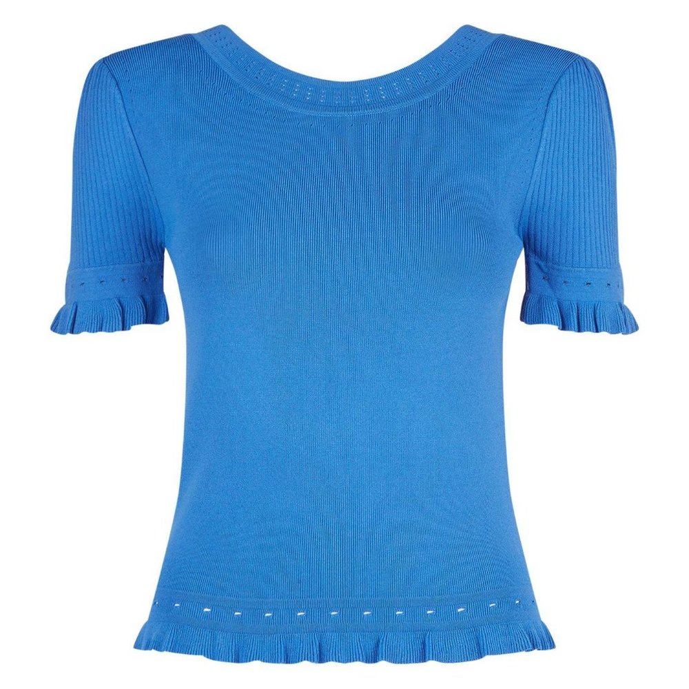 NWT Sandro Quincy Ruffled Eyelet Sweater in Blue M